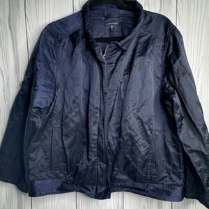 Eileen Fisher Shiny Two Tone Metallic/Cotton Navy Jacket Large Shiny